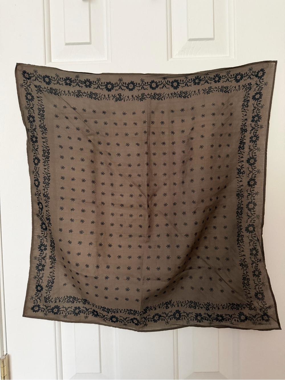 Madewell Olive Green Bandana with Black Floral Border
